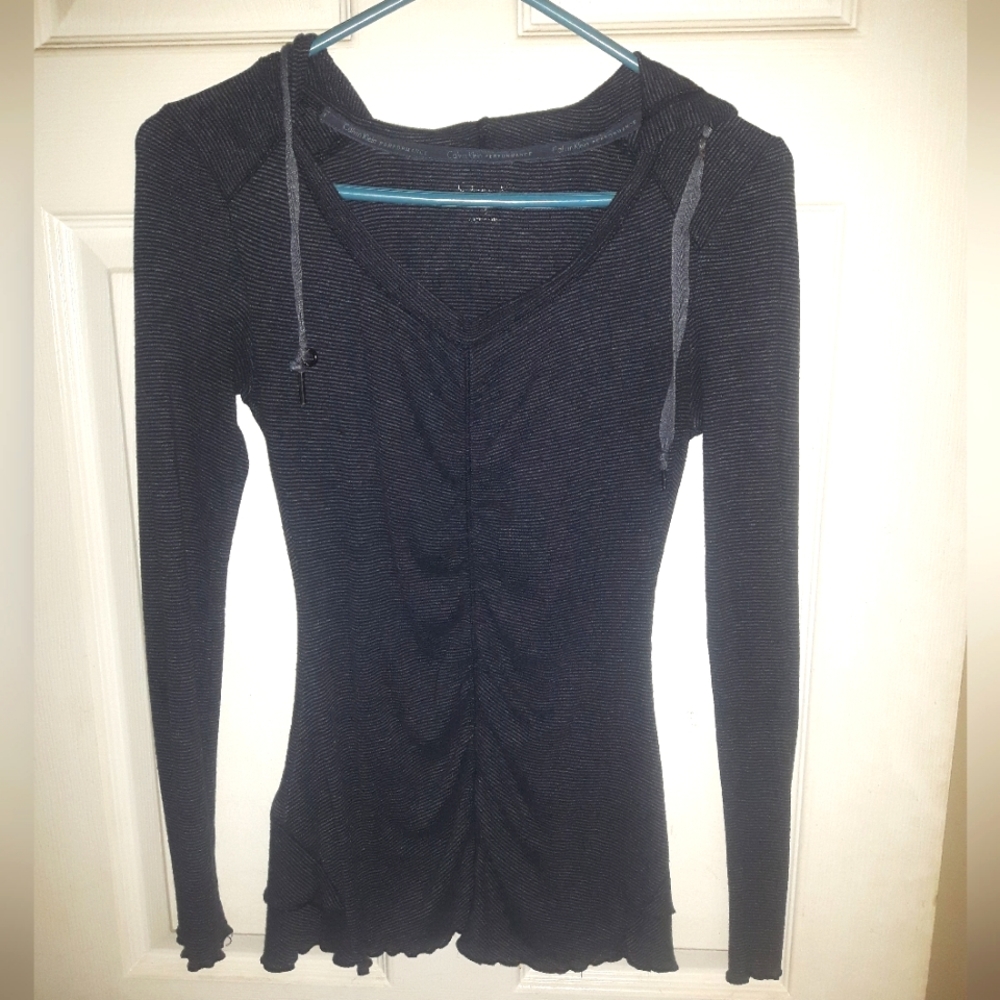 💌 5 for 15 - Small Black & Grey Striped Calvin Klein Hooded Top